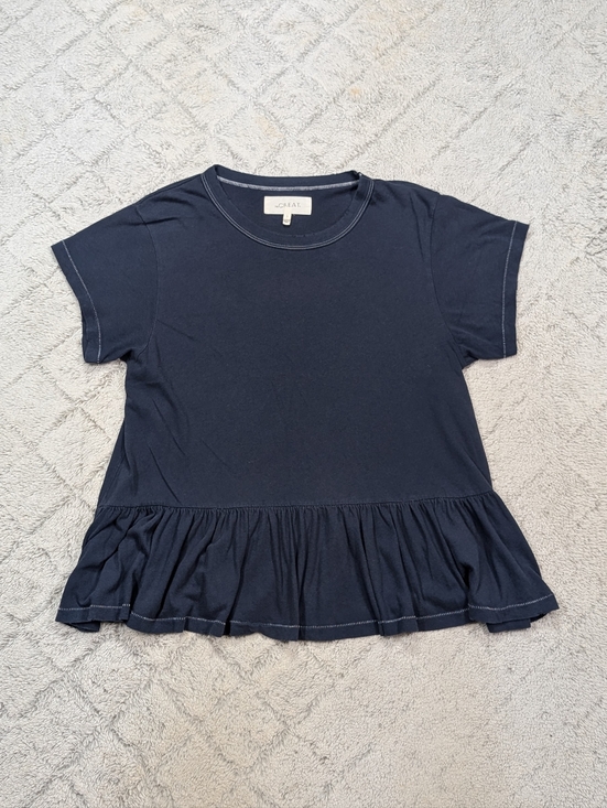 THE GREAT. Tops - The Great Shirt Womens 2 M Blue Navy Ruffle Tee Cotton Short Sleeves Casual
